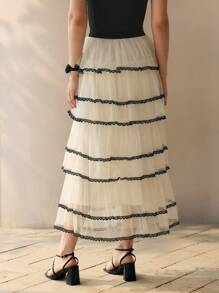 MOTF PREMIUM CONTRAST LACE RUFFLE LAYERED SKIRT - White - View 5