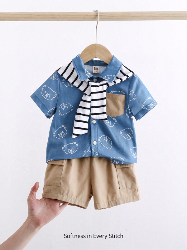 Cozy Pixies Set van 3-delige poloshirt, shorts en cape met korte mouwen voor babyjongens