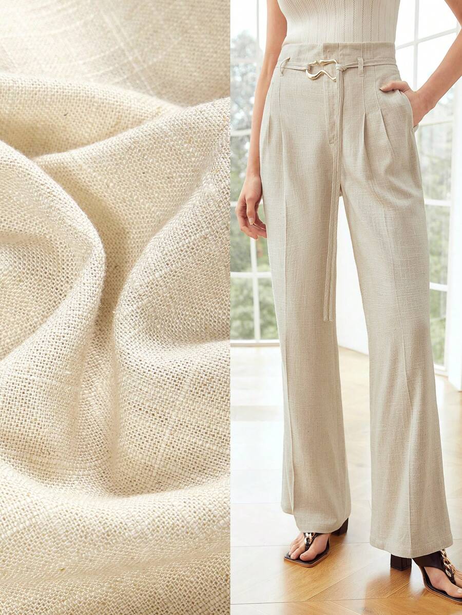 MOTF PREMIUM WIDE BELTED LINEN-BLEND PANTS