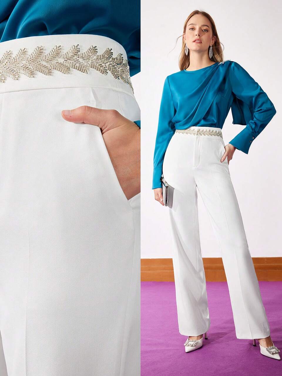 MOTF EMBELLISHED WAIST SUIT PANTS