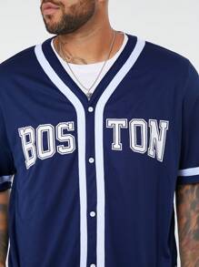 Manfinity VCAY Bộ 2 chiếc/bộ áo thun dệt kim in chữ thả vai thoải mái cho nam và quần short cạp chun thẳng có dây rút, phù hợp cho các môn thể thao mùa hè - Màu xanh lam - Xem 2