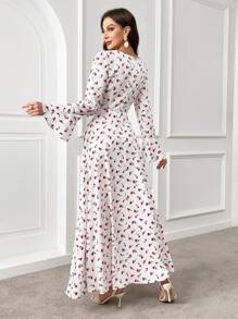 Modelyn Váy phong cách Ả Rập thông thường in ngẫu nhiên cho nữ, trang phục hàng ngày đơn giản - trắng - Xem 7