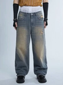 Manfinity Roghcode Quần Jeans Ống Rộng Cổ Điển Y2K Cho Nam, Quần Jeans Baggy Phong Cách Hoài Cổ Thập Niên 90, Dành Cho Chồng, Quà Tặng Bạn Trai - Màu xanh ngọc - Xem 1