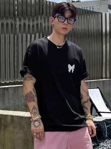 DAZY Men's Casual Butterfly Print T-Shirt For Summer - Black - View 6