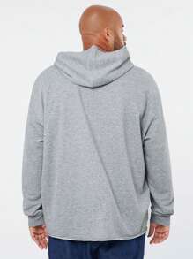 Manfinity VCAY Men's Plus Size Casual Knitted Loose Fit Drop Shoulder Long Sleeve Academia Nice Hoodie With Embroidered Letter Pattern And Raw-Edge Hem, Suitable For Daily Wear, For Fall Winter - Grey - View 4