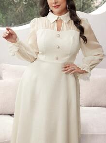 Modelyn Đầm tay phồng màu trơn cỡ lớn thanh lịch, Xuân/Hè - Màu be - Xem 4