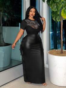 Slaydiva Plus Size Elegant Party Bodycon Black Skirt With Fringe Side Details And High Back Slit, Spring/Fall - Z, For Winter