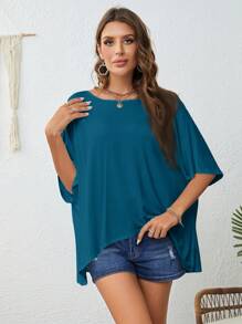 EMERY ROSE Camiseta casual de manga murciélago de unicolor para mujer de vacaciones