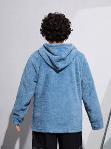 SHEIN Tween男孩加大碼休閒連帽泰迪熊圖案豆豆外套，秋冬季