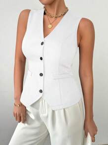 Chiquease Black Short Vest Suit Jacket - White - View 5