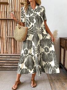 Breezaya Allover Print Ruffle Hem Smock Dress