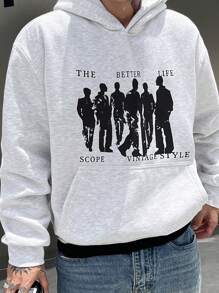 DAZY Men's Spring/Fall Casual Hoodie With Letter Print, Daily - Light Grey - View 5