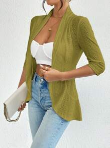 SHEIN Privé Áo khoác nữ màu trơn đơn giản hàng ngày - Màu xanh Ô liu - Xem 6