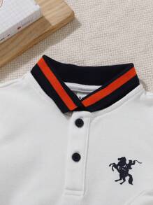 SHEIN Baby Jungen/Mädchen College Stil niedlicher gestrickter Cartoon Farbblock Polo Kurzarm Top und Shorts Set, geeignet für den Sommer