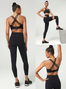 GLOWMODE Radiate Quick-Dry U-Neck Multi-Strap Sports Bra Medium Impact Gym Cycling Workout - Black - View 8