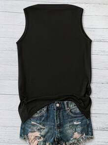 EMERY ROSE 休闲简约美式西部骷髅、老鹰、乡村音乐节翅膀图案无袖V领背心，适合夏季 - 黑色 - 查看 4