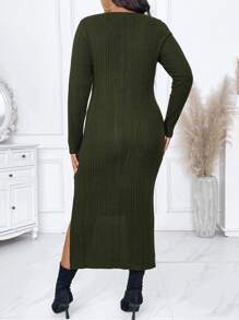 Calvaya Váy midi xẻ tà đan gân cỡ lớn - xanh quân đội - Xem 2