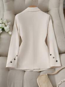 SHEIN Unity Ladies' Plain And Simple Daily Long Sleeve Suit Jacket Fall Cloth For Women - Apricot - View 2
