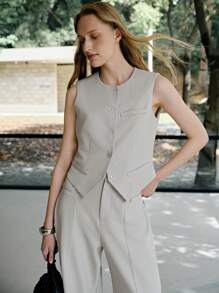 MOTF PREMIUM 女士圆领前袖纽扣衬衫 - 淺灰色 - 查看 7