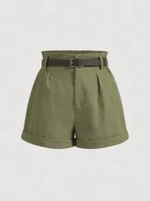 SHEIN MOD Pantalones cortos de pana con cintura alta y cinturón para mujeres