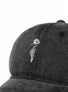 Maryam Alam 艺术家骷髅手捧玫瑰印花男士运动棒球帽 - 深灰色 - 查看 4