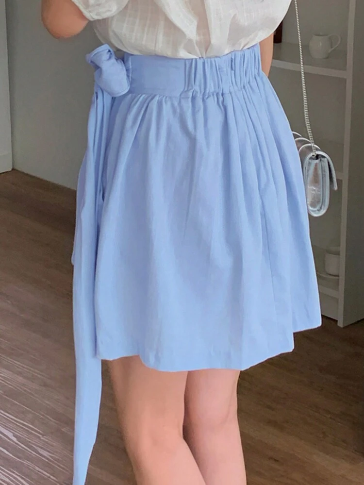 Women's Solid Color Simple Daily Wear Tie-Waist Skirt