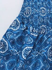 Sweetra Women's Random Printed Strapless Dress Mini Short Women Outfit - Blue - View 5