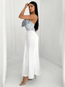 SHEIN SXY 女士黑白拼接A字裙，配有蝴蝶結