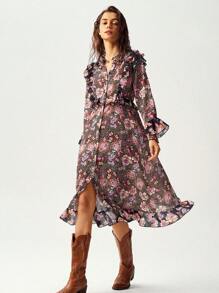 Bohemela Western Vacation Floral Pattern Women's Midi Dress - Multicolor - View 6