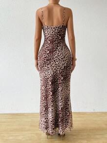 Chiquease Women's Leopard Print Simple Daily Wear Spaghetti Strap Dress - Brown - View 2