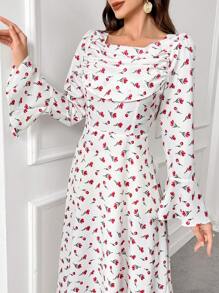 Modelyn Váy phong cách Ả Rập thông thường in ngẫu nhiên cho nữ, trang phục hàng ngày đơn giản - trắng - Xem 6