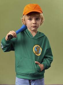 SCOOBY-DOO X SHEIN Young Boy Letter & Cartoon Dog Print Casual Hoodie, Green