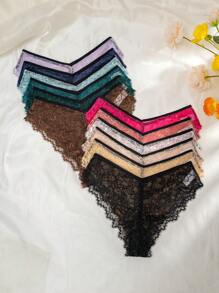 12 Piezas Bragas Triangulares De Moda En Forma De V De Encaje Para Uso Diario