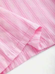 SHEIN Quần ống rộng sọc hồng có dây buộc rộng rãi dành cho nữ sinh Tween, giản dị, đơn giản và thoải mái - Hồng - Xem 5