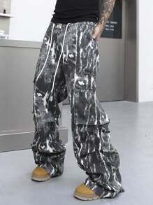 Manfinity EMRG Men's Tie-Dye Printed Workwear Style Pocketed Casual Jeans - Multicolor - View 4