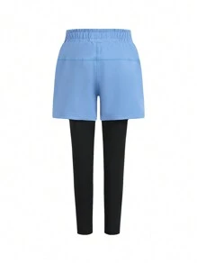 Young Boys Training Running Cycling Sports Tight Compression Pants, Breathable Stretchy & Moisture-Wicking, Navy Blue - Dusty Blue - View 2