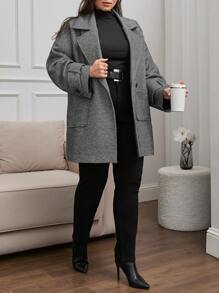 RueChic Cappotto oversize in cotone da donna con collo a bavero, spalle scoperte e doppio bottone