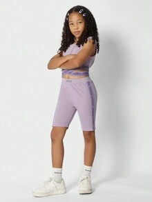 SUMWON Tween 女童短款背心和跑步短裤两件套 - 淡紫色 - 查看 5