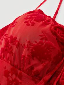 SHEIN MOD Black Date Night Romantic Floral Print Tie Front Cami Dress