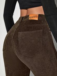 SHEIN MOOSTA Casual Solid Color Corduroy Pants, Versatile Fall Cloth For Women