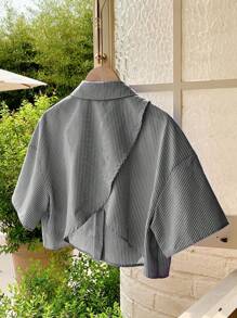 Comfortcana Áo sơ mi nữ sọc xẻ lưng - màu đen - Xem 2