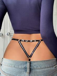 Solid Ring Linked Cut Out Thong - Black - View 5