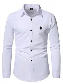 Manfinity Homme Camisa casual de manga larga de primavera y verano para hombre con estampado de caballero - Blanco - Ver 5
