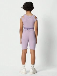 SUMWON Tween 女童短款背心和跑步短裤两件套 - 淡紫色 - 查看 2