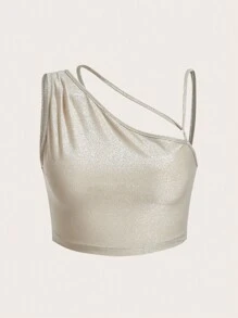 SHEIN ICON Top corto de cuello asimétrico - Albaricoque - Ver 5