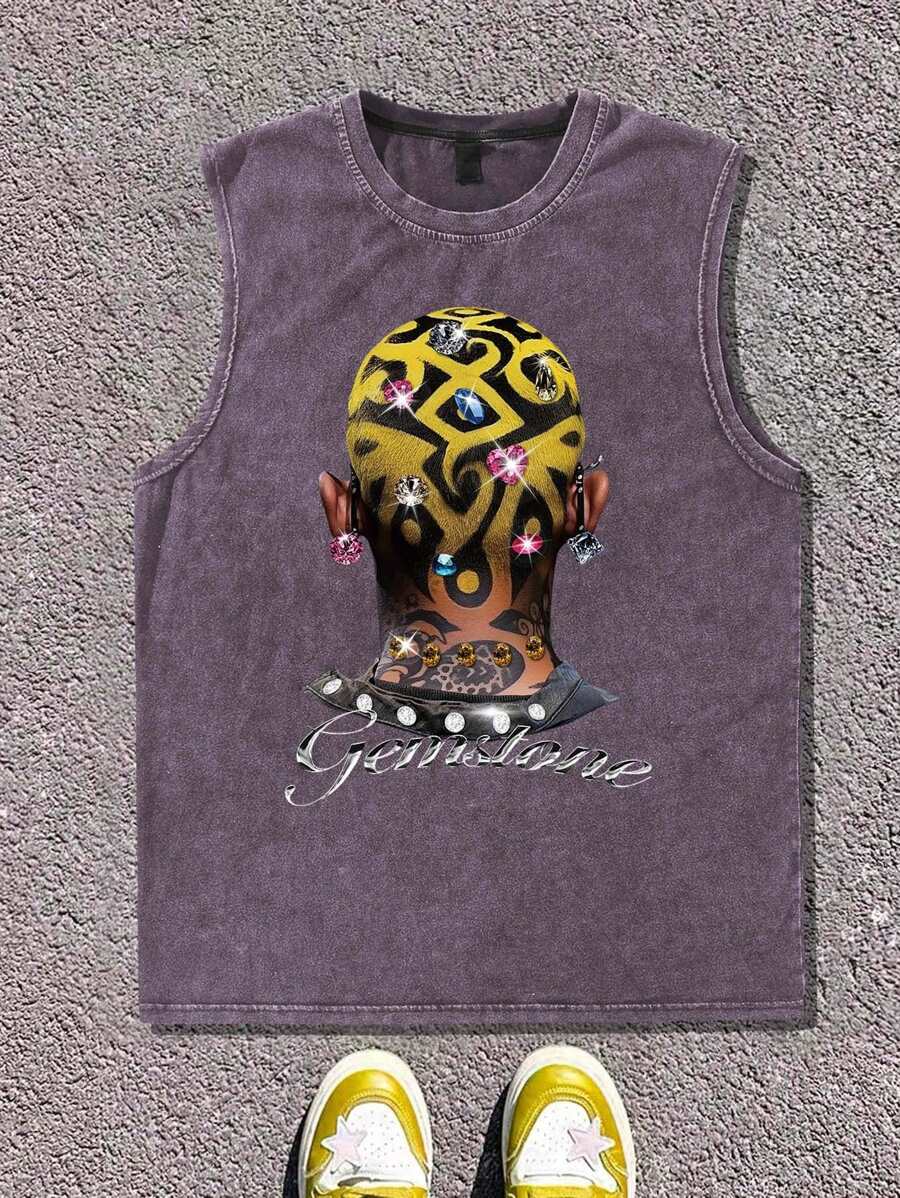 Manfinity EMRG Men's Simple Printed Sleeveless Tank Top For Summer - Purple - View 1