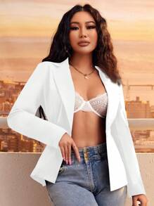 SHEIN SXY Ladies' Simple Workwear Suit Jacket With Clean Lines In Fall/Winter - White - View 1