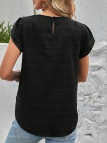 EMERY ROSE Solid Color Petal Sleeve Back Keyhole Blouse - Black - View 2