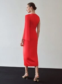 MOTF PREMIUM FITTED WAIST SPLIT SIDE DRESS - Red - View 5