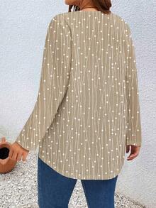 SHEIN LUNE Áo len dệt kim thông thường cỡ lớn dành cho nữ, dài tay, thích hợp cho mùa thu - Màu Khaki - Xem 2